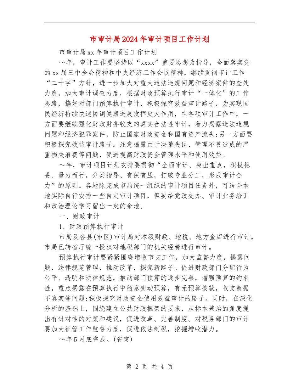 市审计局2024年审计项目工作计划_第2页