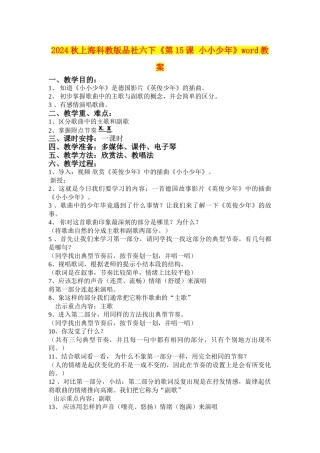 2024秋上海科教版品社六下《第15课-小小少年》word教案