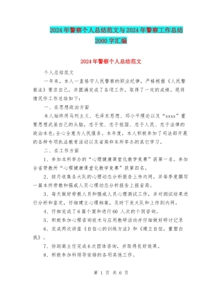 2024年警察个人总结范文与2024年警察工作总结2000字汇编