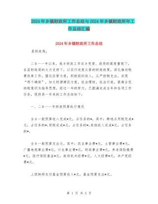 2024年乡镇财政所工作总结与2024年乡镇财政所年工作总结汇编