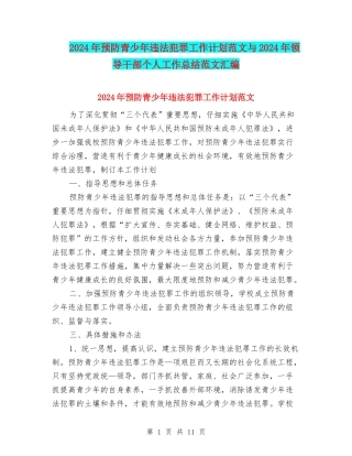 2024年预防青少年违法犯罪工作计划范文与2024年领导干部个人工作总结范文汇编