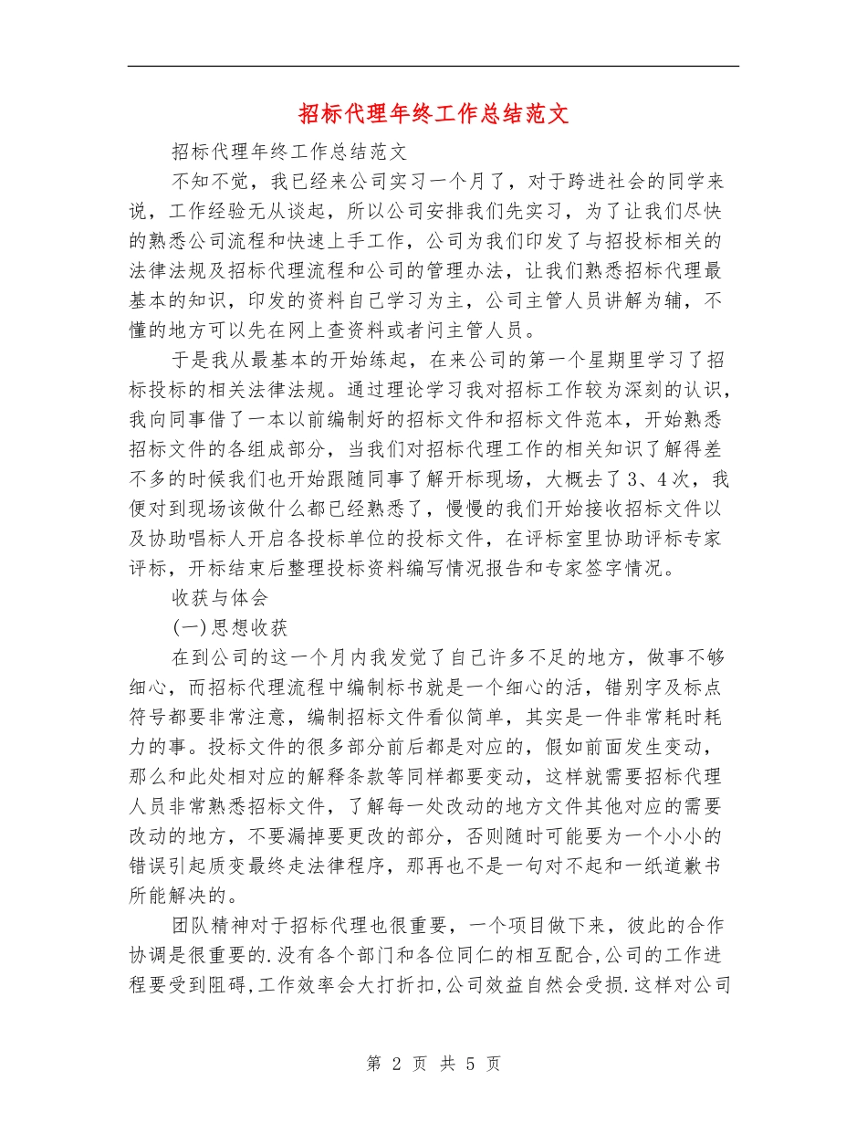 招标代理年终工作总结范文_第2页