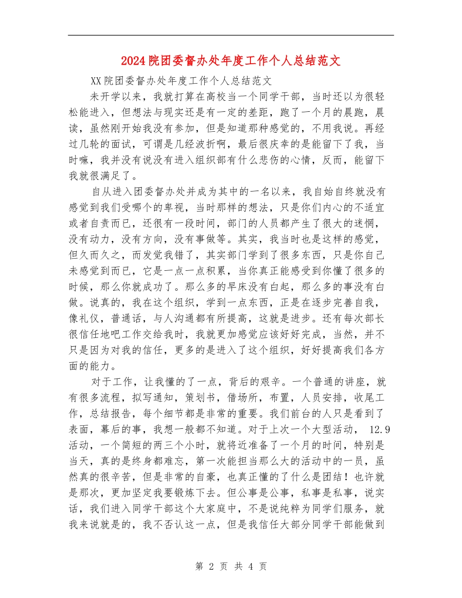 2024院团委督办处年度工作个人总结范文【新版】_第2页