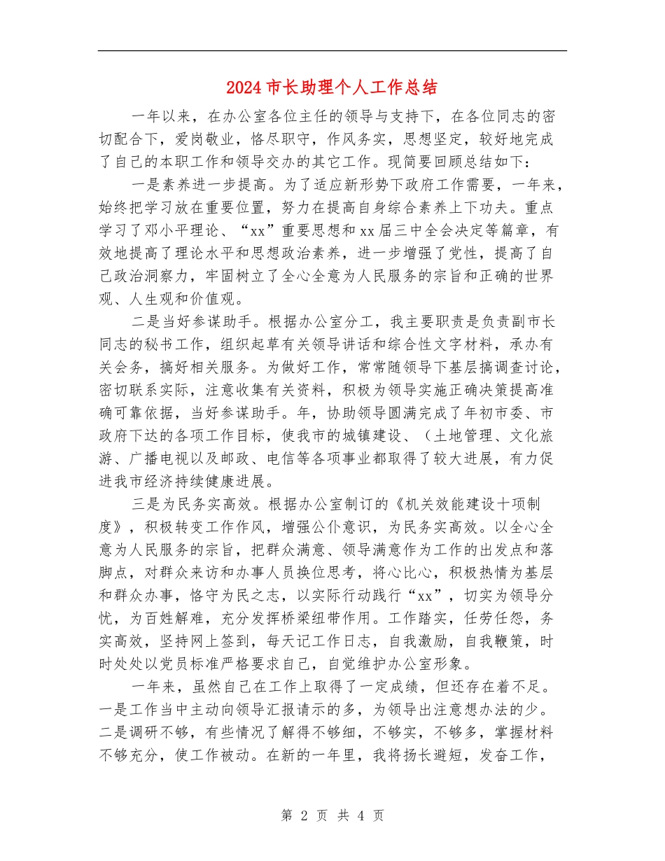 2024市长助理个人工作总结_第2页