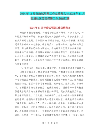 2024年11月行政试用期工作总结范文与2024年11月街道社区劳动保障工作总结汇编