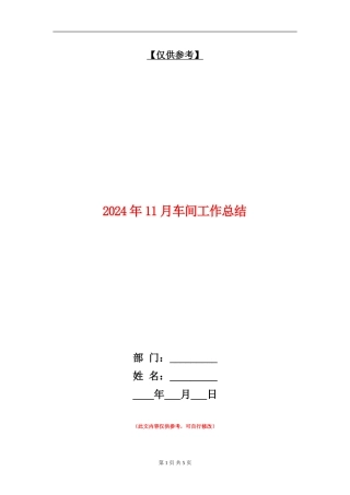 2024年11月车间工作总结
