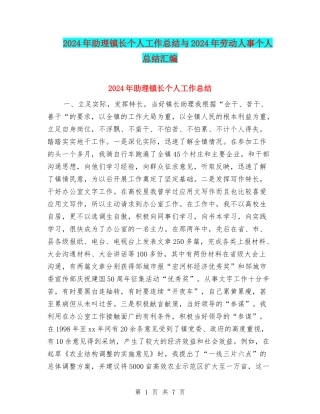 2024年助理镇长个人工作总结与2024年劳动人事个人总结汇编