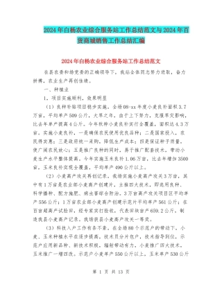 2024年白杨农业综合服务站工作总结范文与2024年百货商城销售工作总结汇编