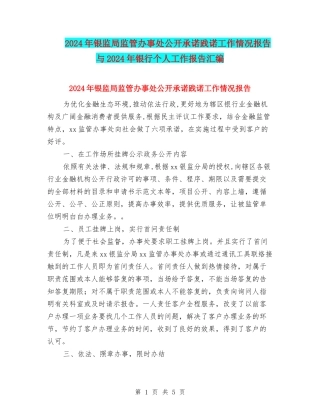 2024年银监局监管办事处公开承诺践诺工作情况报告与2024年银行个人工作报告汇编