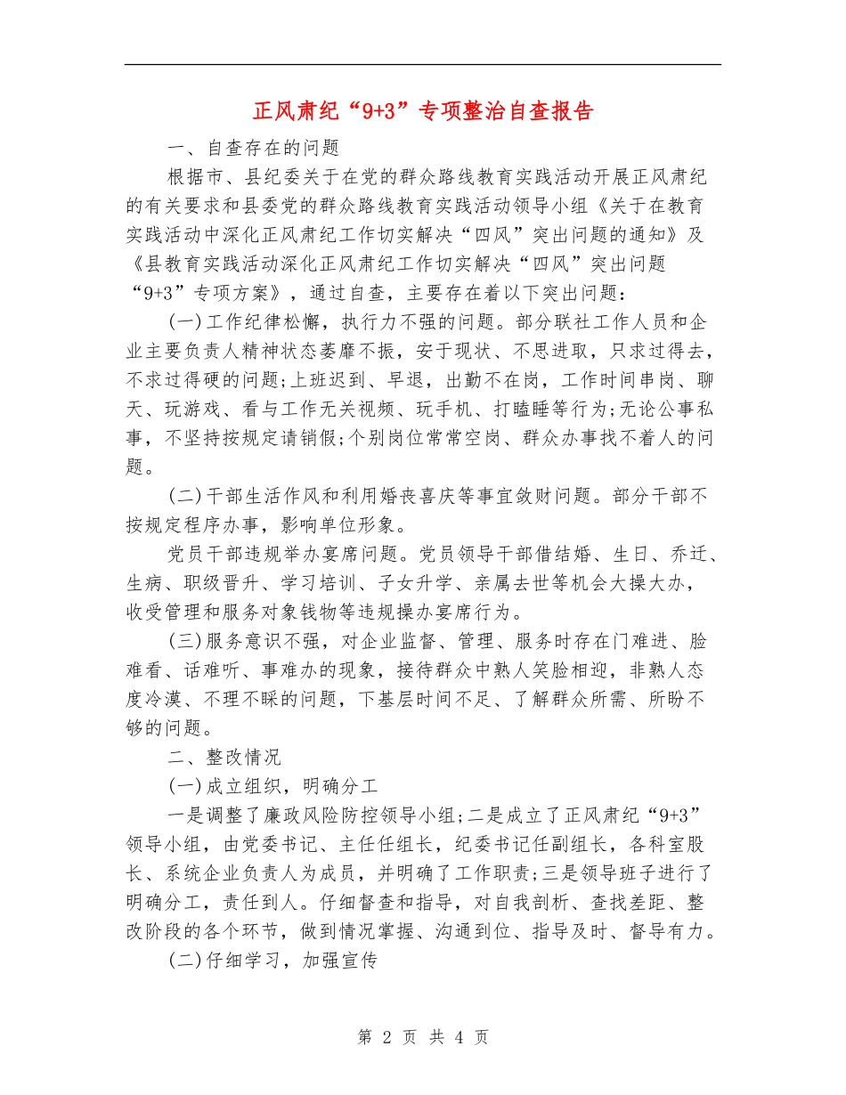 正风肃纪“9+3”专项整治自查报告_第2页
