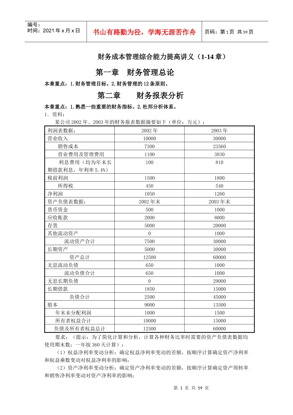 财务成本管理综合能力提高讲义（1-14章）_第1页