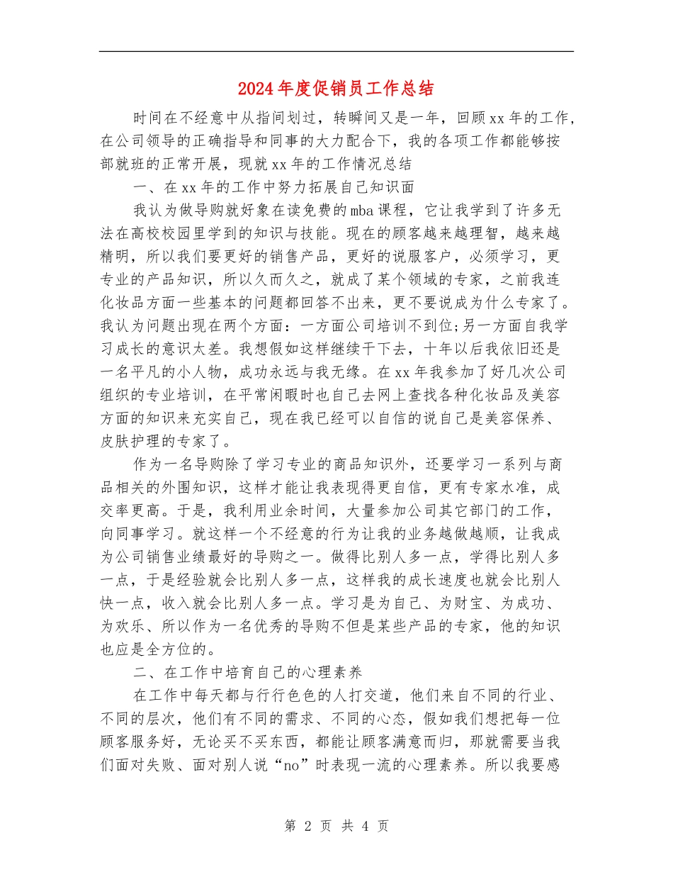 2024年度促销员工作总结_第2页