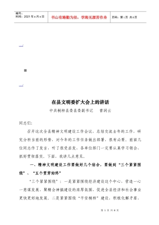 试谈在县文明委扩大会上的讲话
