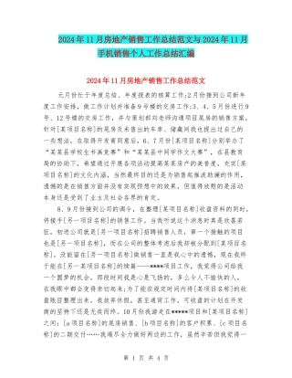2024年11月房地产销售工作总结范文与2024年11月手机销售个人工作总结汇编