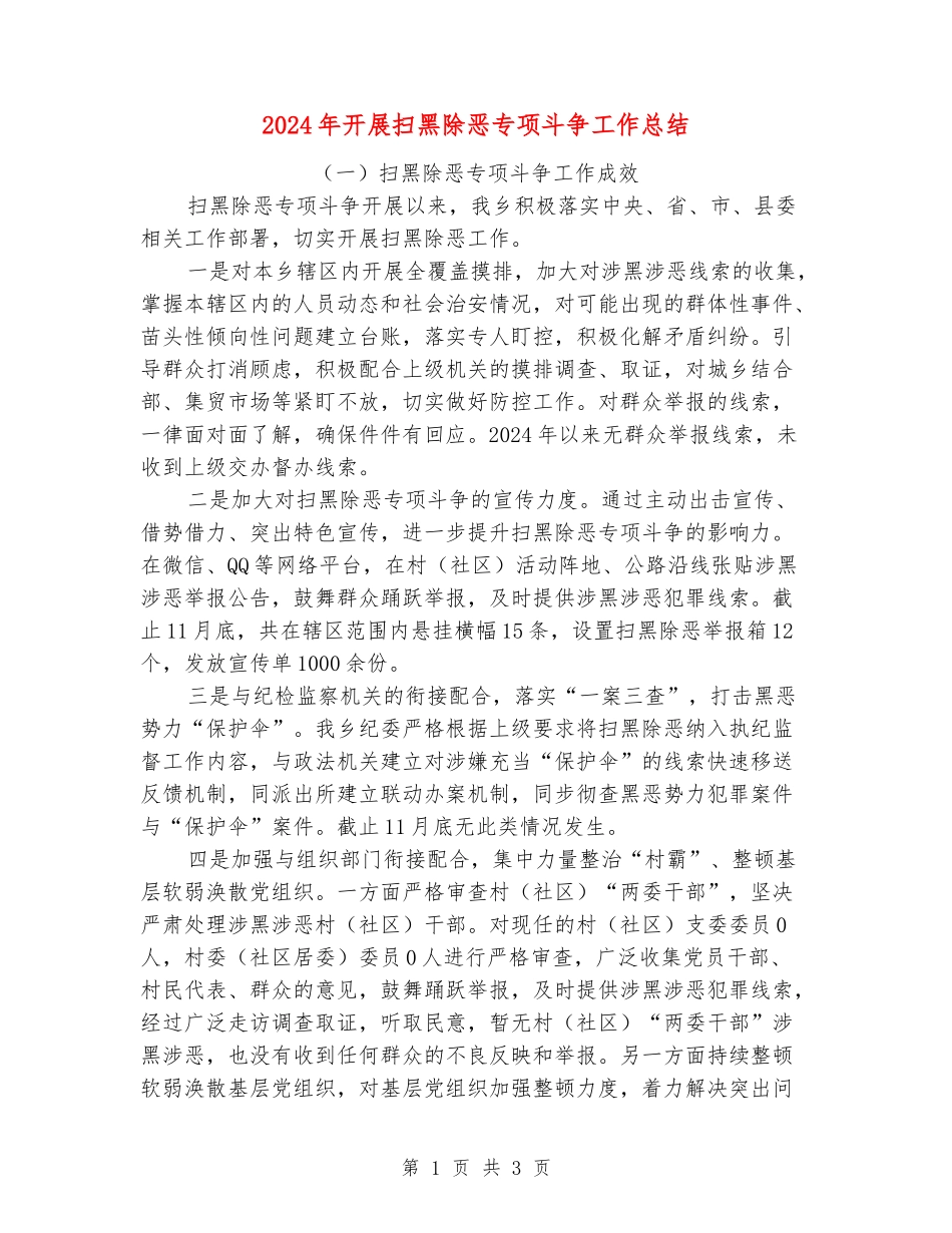 2024年开展扫黑除恶专项斗争工作总结_第1页