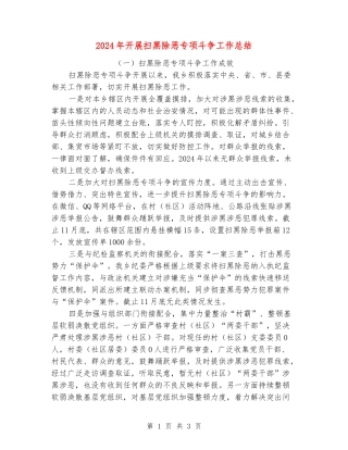 2024年开展扫黑除恶专项斗争工作总结