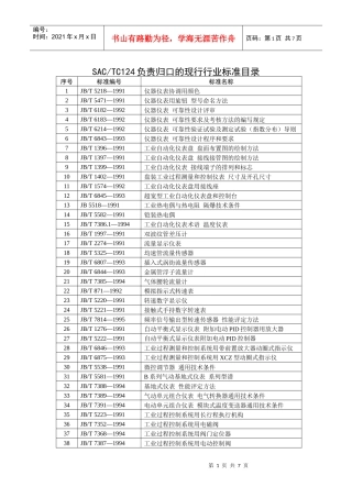 负责归口的现行行业标准目录
