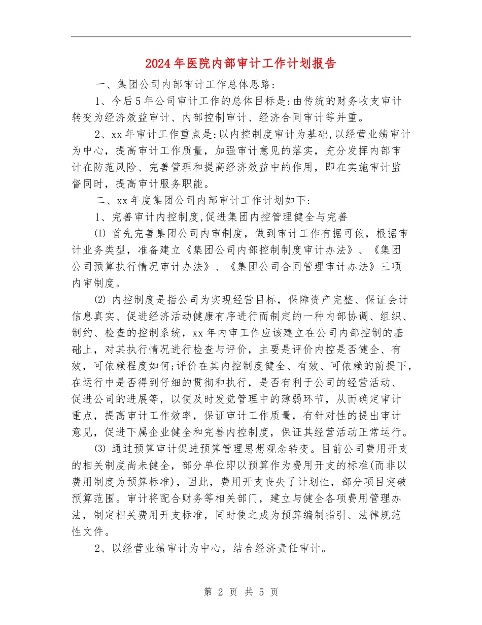 2024年医院内部审计工作计划报告_第2页