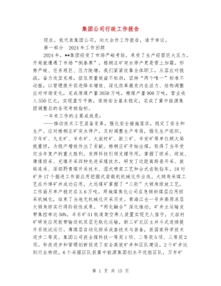集团公司行政工作报告