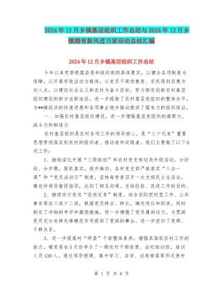 2024年12月乡镇基层组织工作总结与2024年12月乡镇婚育新风进万家活动总结汇编