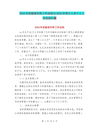 2024年实验室年终工作总结与2024年审计人员个人工作总结汇编
