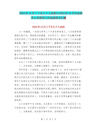 2024年10月三下乡之个人总结与2024年10月专业技术人员培训工作总结范文汇编