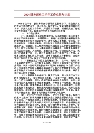2024财务部员工半年工作总结与计划
