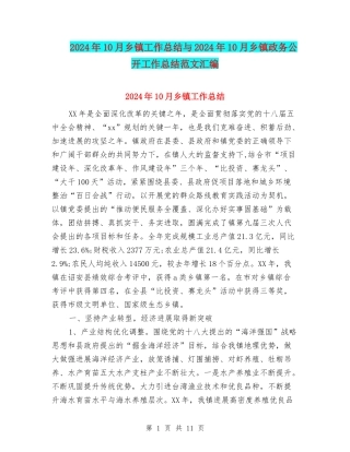 2024年10月乡镇工作总结与2024年10月乡镇政务公开工作总结范文汇编