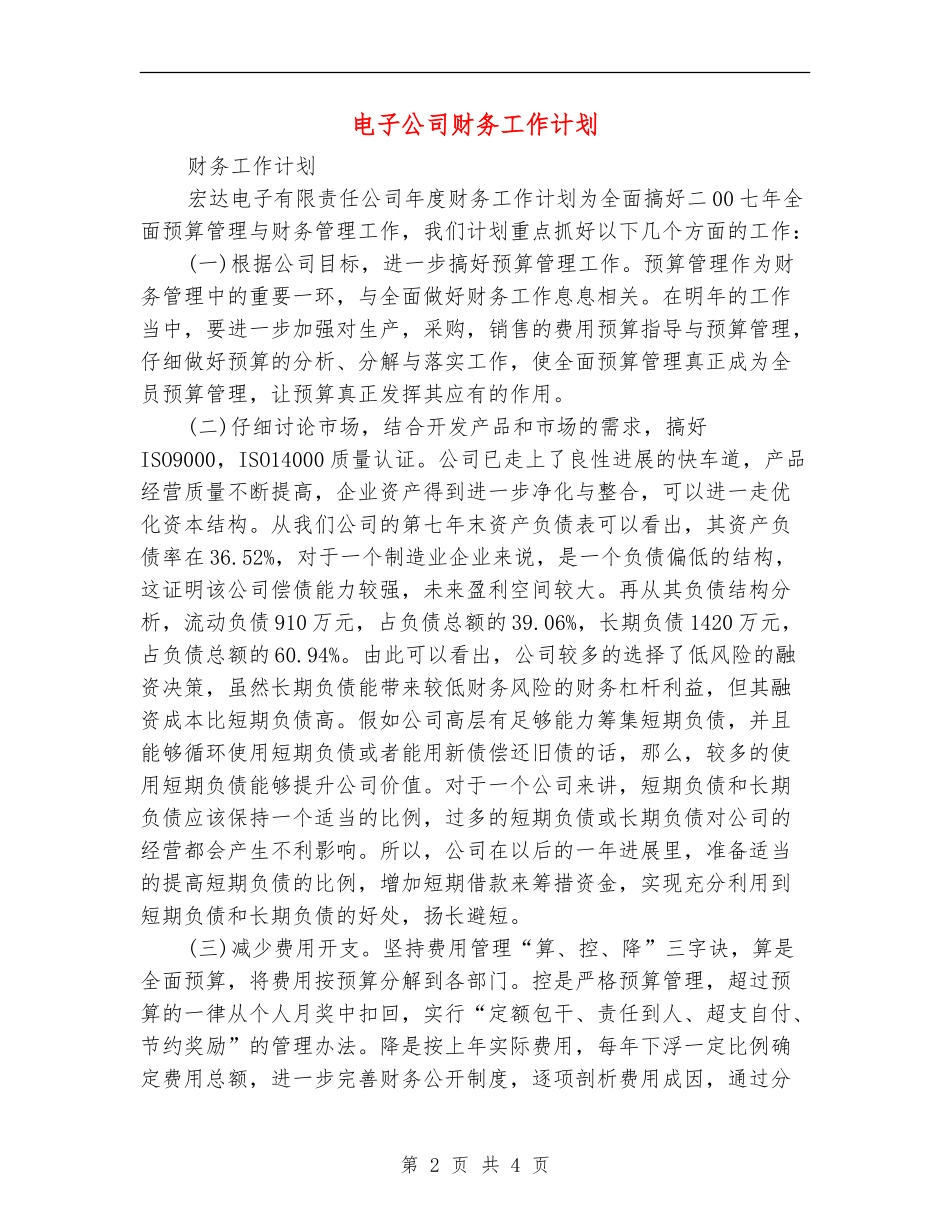 电子公司财务工作计划_第2页
