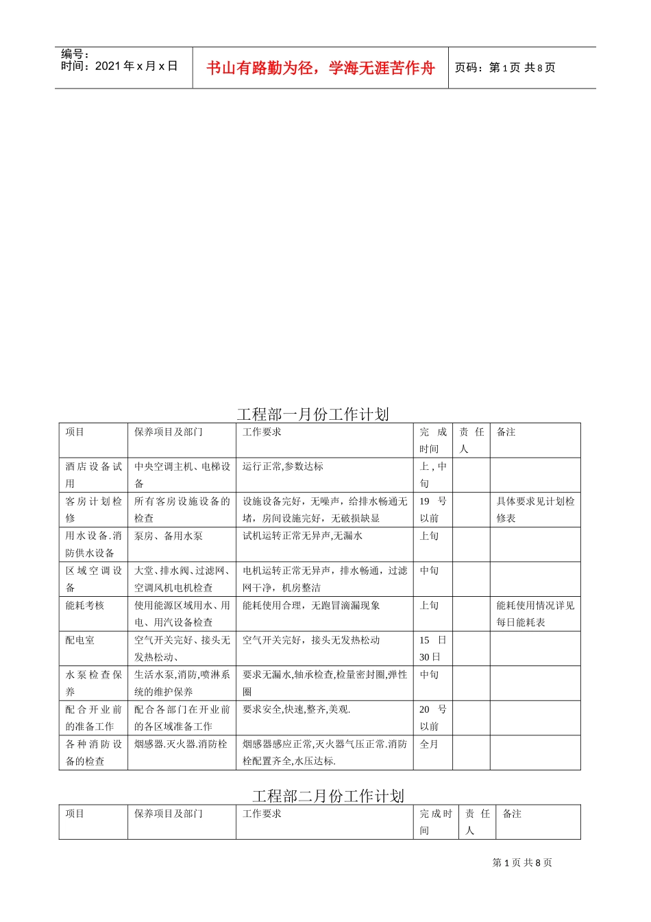 试谈工程部年度工作计划_第1页