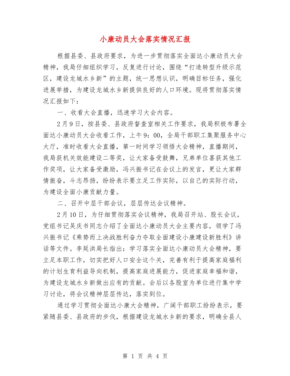 小康动员大会落实情况汇报_第1页