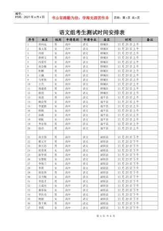 语文组考生测试时间安排表
