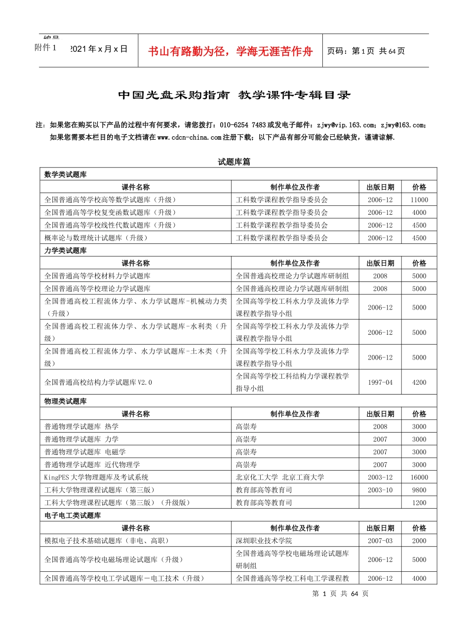 试题库资源目录doc-全球发展学习网络重庆远程学习中心_第1页