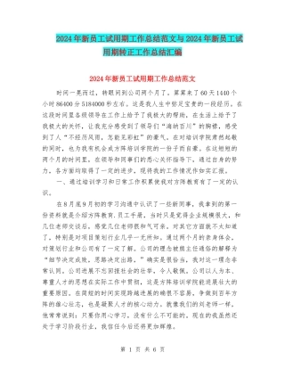 2024年新员工试用期工作总结范文与2024年新员工试用期转正工作总结汇编