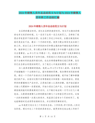 2024年销售人员年总总结范文与计划与2024年销售人员年终工作总结汇编
