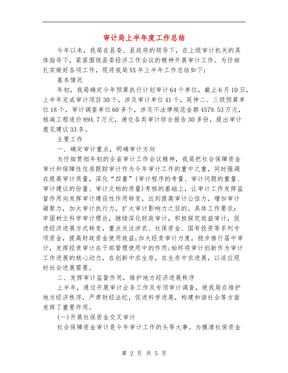 审计局上半年度工作总结_第2页