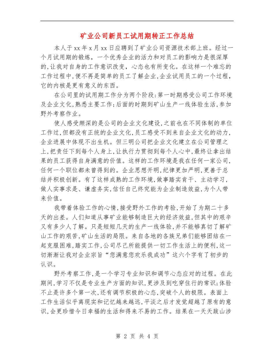 矿业公司新员工试用期转正工作总结_第2页