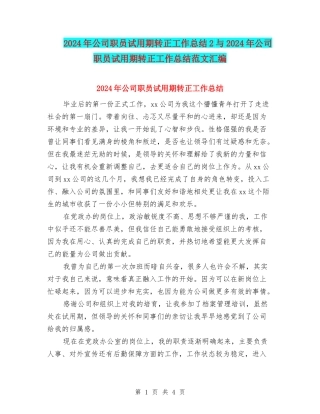 2024年公司职员试用期转正工作总结2与2024年公司职员试用期转正工作总结范文汇编