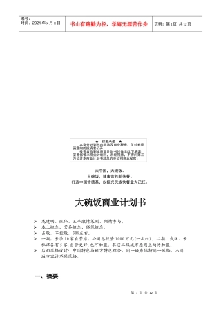 试谈大碗饭的商业计划书