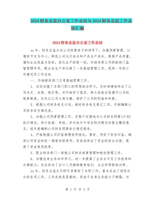 2024财务总监办公室工作总结与2024财务总监工作总结汇编