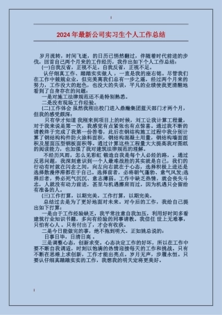 2024年最新公司实习生个人工作总结