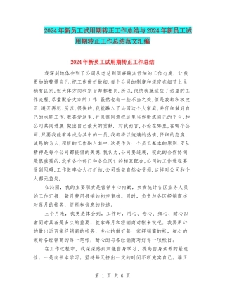 2024年新员工试用期转正工作总结与2024年新员工试用期转正工作总结范文汇编