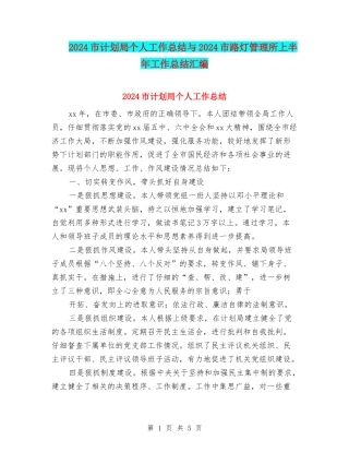 2024市计划局个人工作总结与2024市路灯管理所上半年工作总结汇编