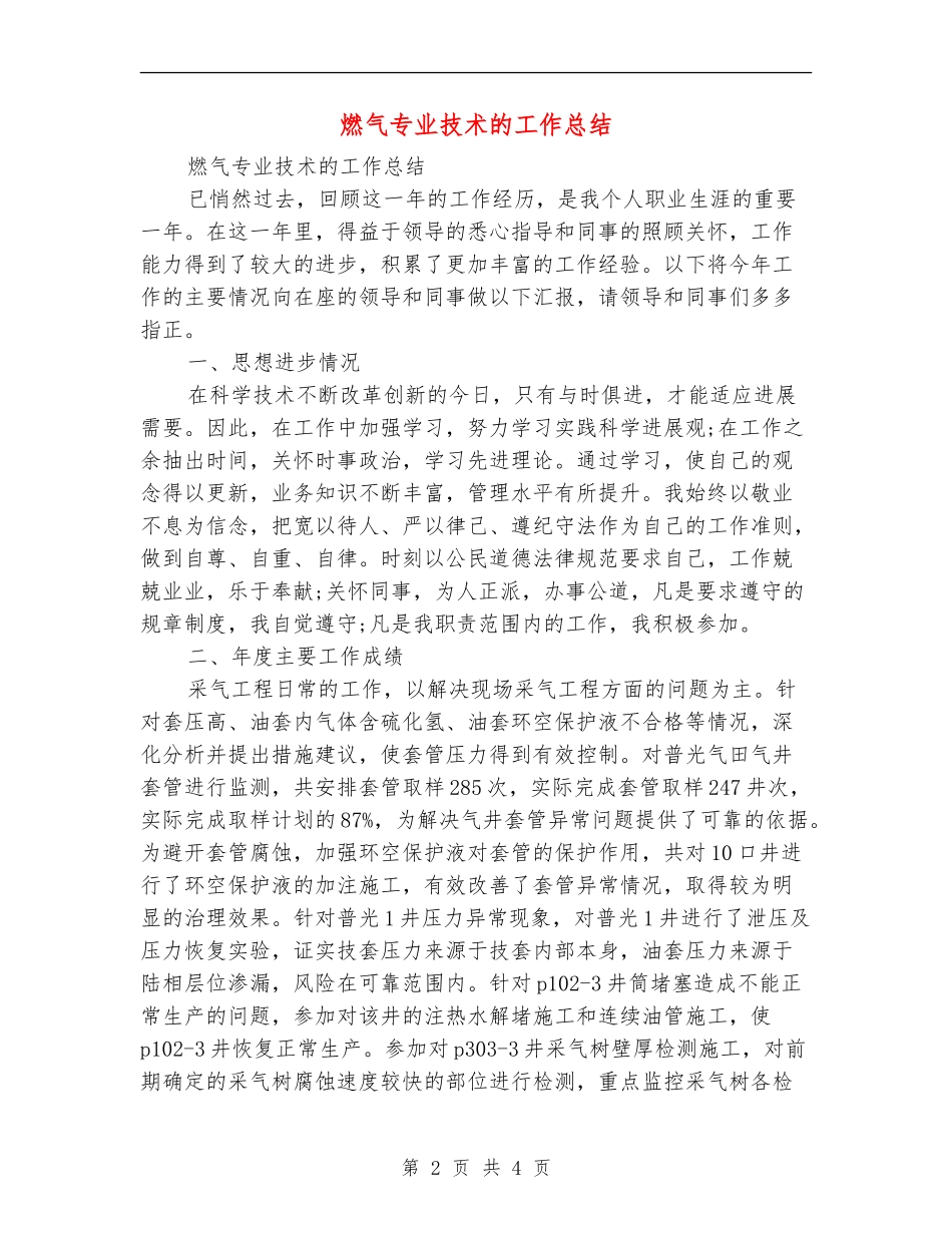 燃气专业技术的工作总结_第2页