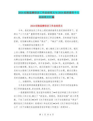 2024纪检监察信访工作总结范文与2024组织委员个人总结范文汇编
