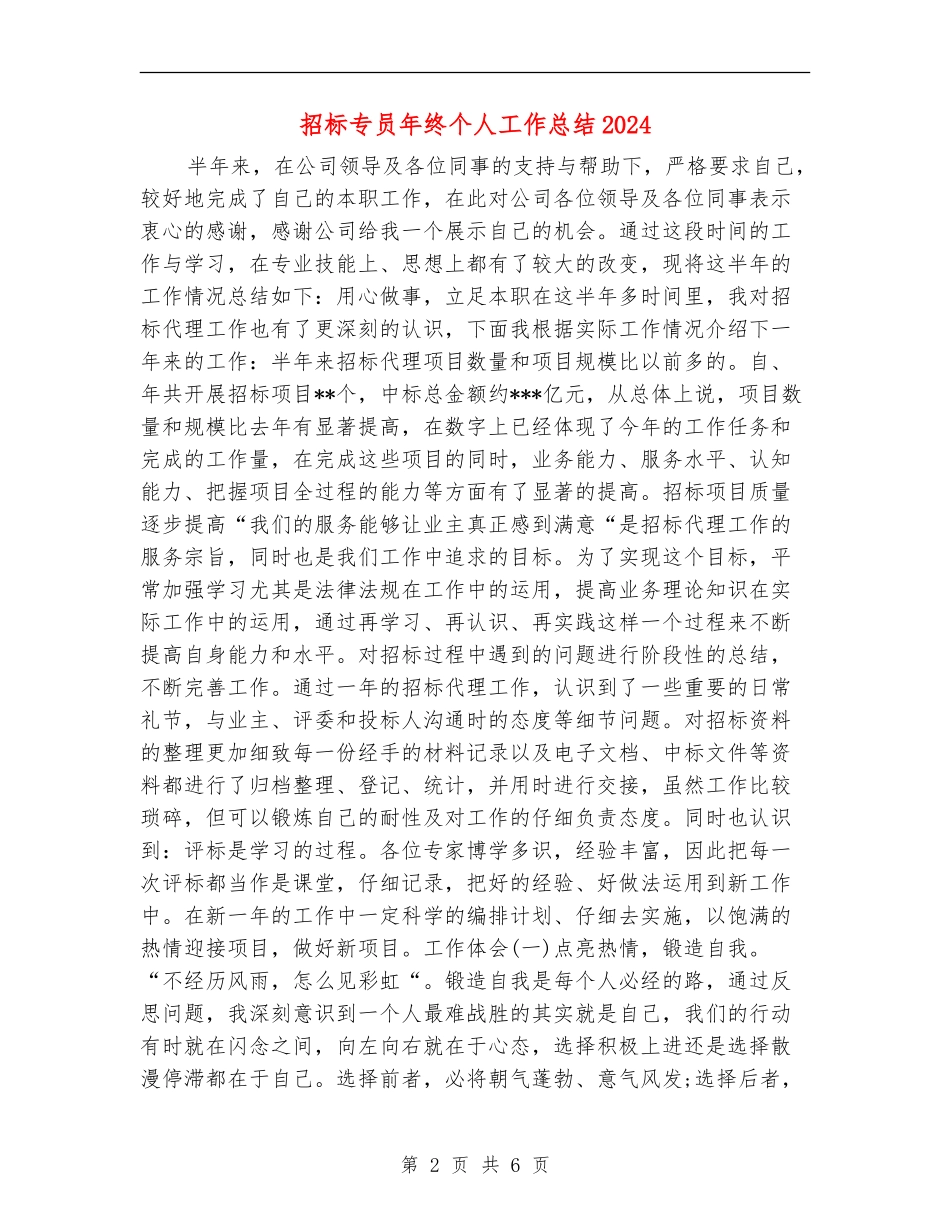 招标专员年终个人工作总结2024_第2页