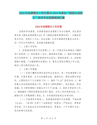 2024年县酒管办工作打算与2024年参加“国培计划范文”培训专业发展规划汇编