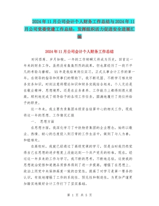 2024年11月公司会计个人财务工作总结与2024年11月公司党委党建工作总结：发挥组织活力促进安全发展汇编