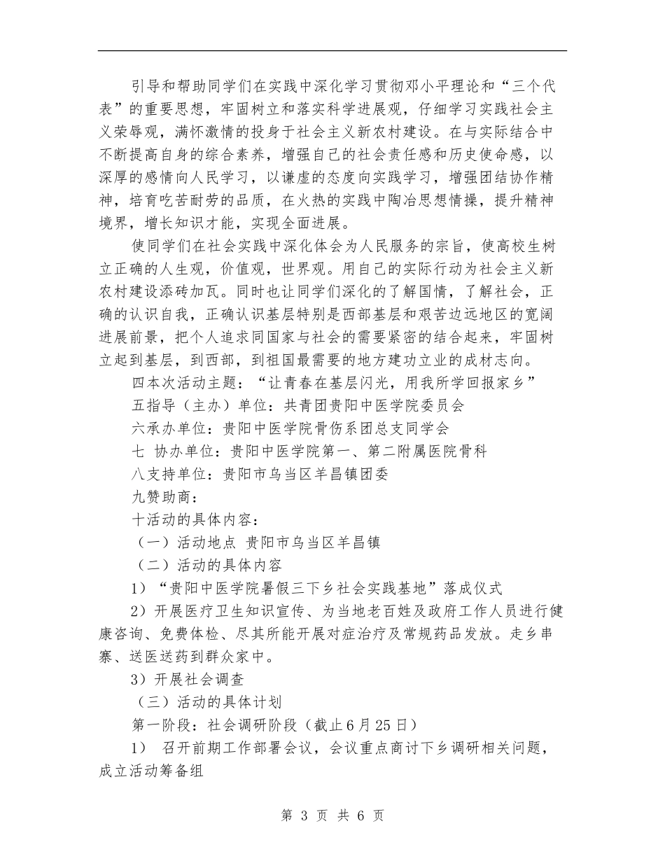 大学2024年“暑假三下乡社会实践活动”策划书_第3页