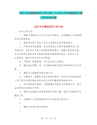 2024年乡镇财政所工作计划1与2024年乡镇选派干部工作计划汇编